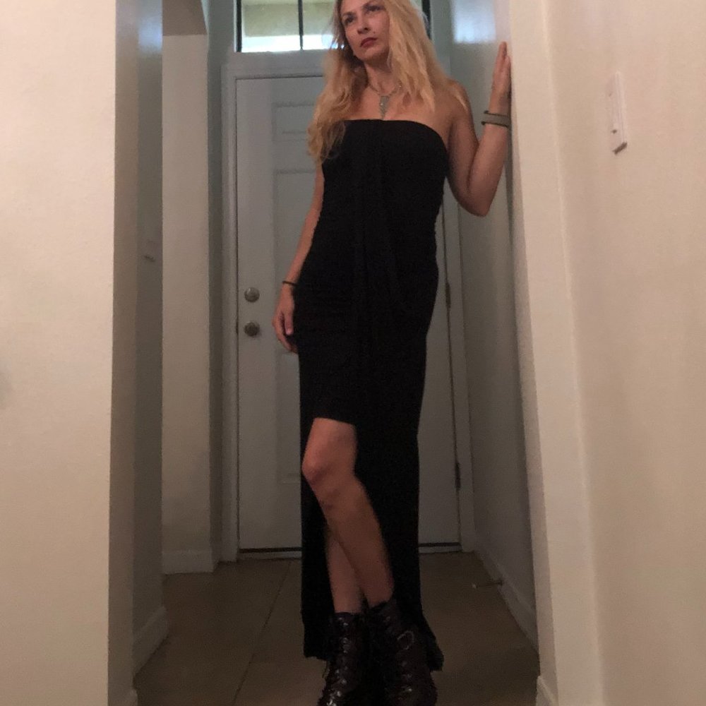 Price Drop!! Strapless Asymmetrical Draped Black Dress